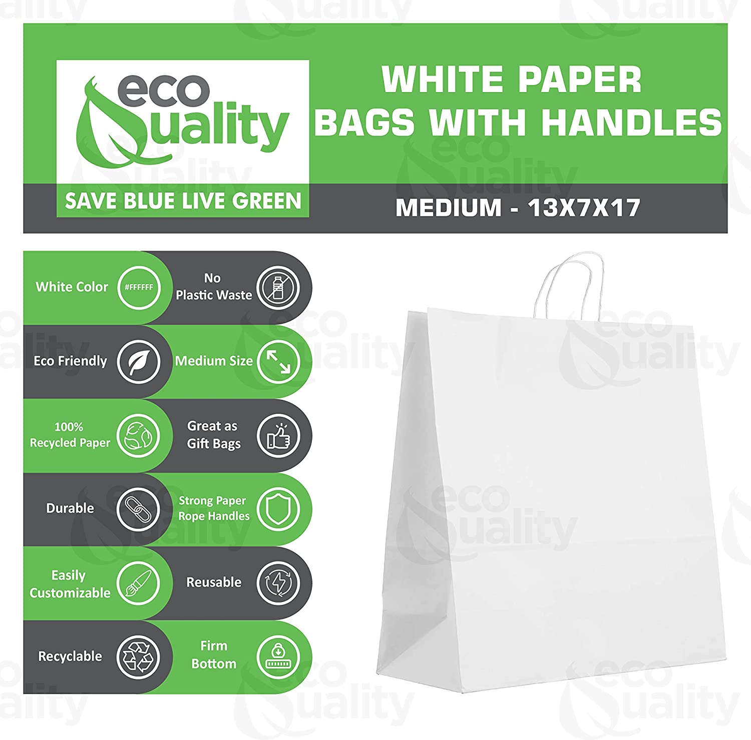 Reusable Recycled Material 20 Pounds White Gift Bag DYI Paper Bag Heavy Duty Strong Paper Bag Supermarket paper bags carry out bags Paper Bags with handles Paper Take Out Grocery Bags White Kraft Bags Ecofriendly Paper Bag Retail Merchandise bag white Paper Shopping Bags takeout bag Paper Bag Disposable medium 13x7x17 inches strong