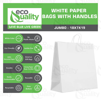 Reusable Recycled Material 20 Pounds White Gift Bag DYI Paper Bag Heavy Duty Strong Paper Bag Supermarket paper bags carry out bags Paper Bags with handles Paper Take Out Grocery Bags White Kraft Bags Ecofriendly Paper Bag Retail Merchandise bag white Paper Shopping Bags takeout bag Paper Bag Disposable Large 18x7x19 inches