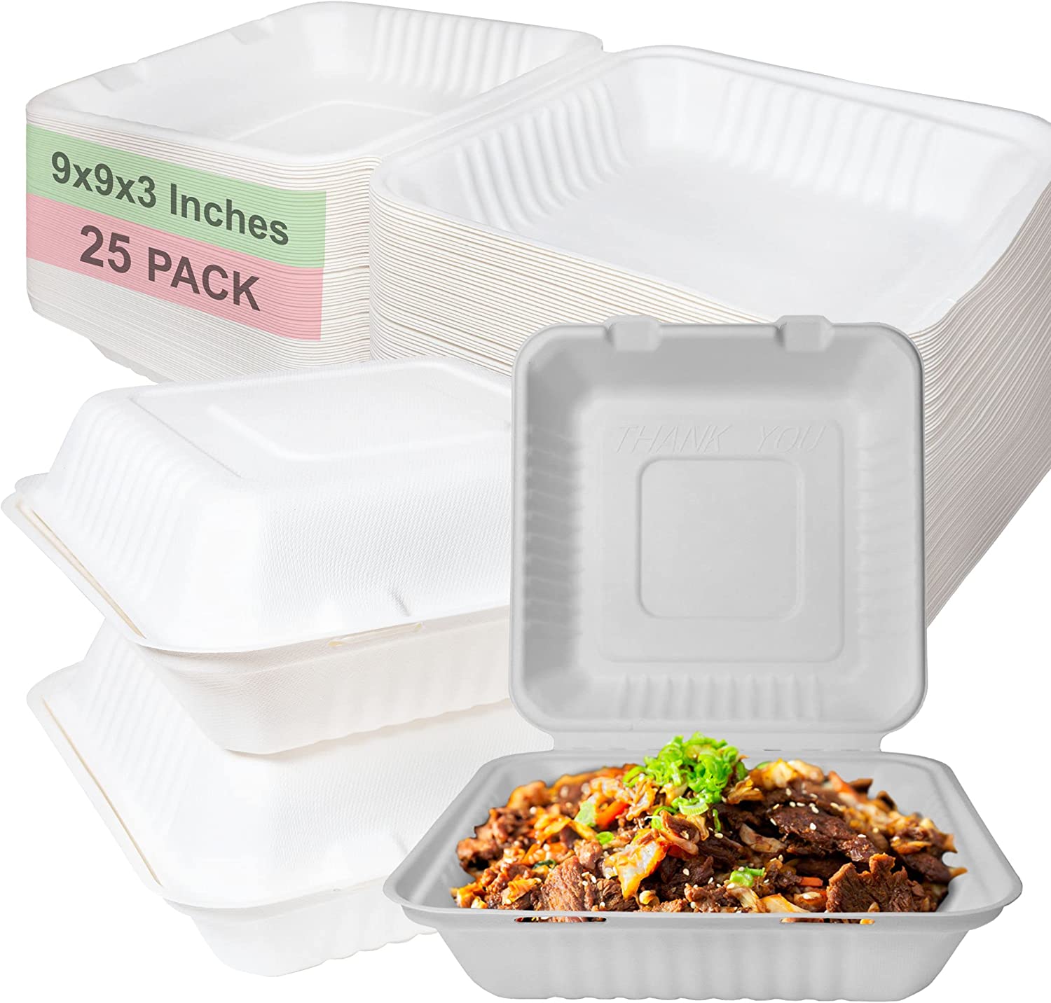 Compostable Hinged Clamshell 9x9 Food Take Out Box, Disposable To Go –  EcoQuality Store