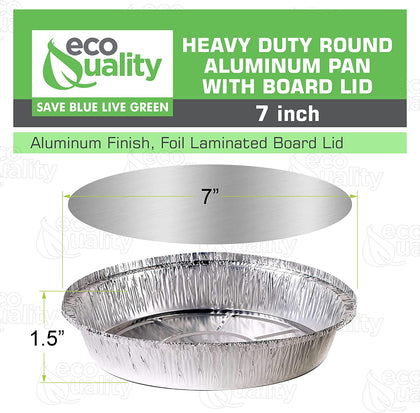 with Flat Board Lids  Take out to go container tin  stackable round leak proof  serve Cold hot food  Round Foil Aluminum Pan  Restaurant Meal Prep Food Trucks  High Quality Recyclable Aluminum  hemmed edges silver  heavy duty strong sturdy  freezer safe reusable recyclable  entrees appetizers sides desserts  dinner lunch breakfast  Container  Caterers Buffet  Baking Oven Cake Supplies  affordable bulk economical commercial wholesale  7inches diameter 22 fluid ounces oz