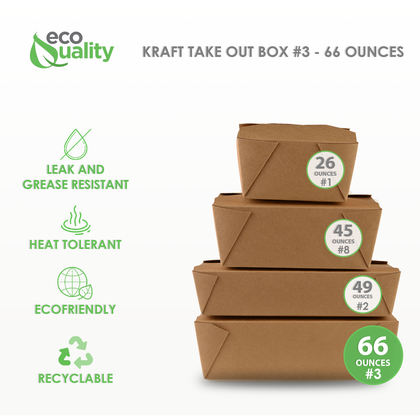 take Out Food Containers Paper Take Out no assembly container Microwave safe Leak Resistant Kraft Paperboard Food Tray Ecofriendly container Biodegradeable Compostable Food Containers kraft lunchbox folded to go box 66 ounce restaurant supplies