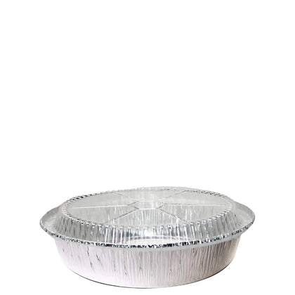 disposable with clear dome lid  Take out to go container tin  stackable round leak proof  serve Cold hot food  Round Foil Aluminum Pan  Restaurant Meal Prep Food Trucks  Plastic  High Quality Recyclable Aluminum  hemmed edges silver  heavy duty strong sturdy  freezer safe reusable recyclable  entrees appetizers sides desserts  dinner lunch breakfast  Container  Caterers Buffet  Baking Oven Cake Supplies  affordable bulk economical commercial wholesale  9 inches diameter 44 fluid ounces oz