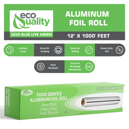 EcoQuality Standard Duty Food Service Aluminum Foil Roll with Sturdy Corrugated Cutter Box Perfect for Commercial & Home Use