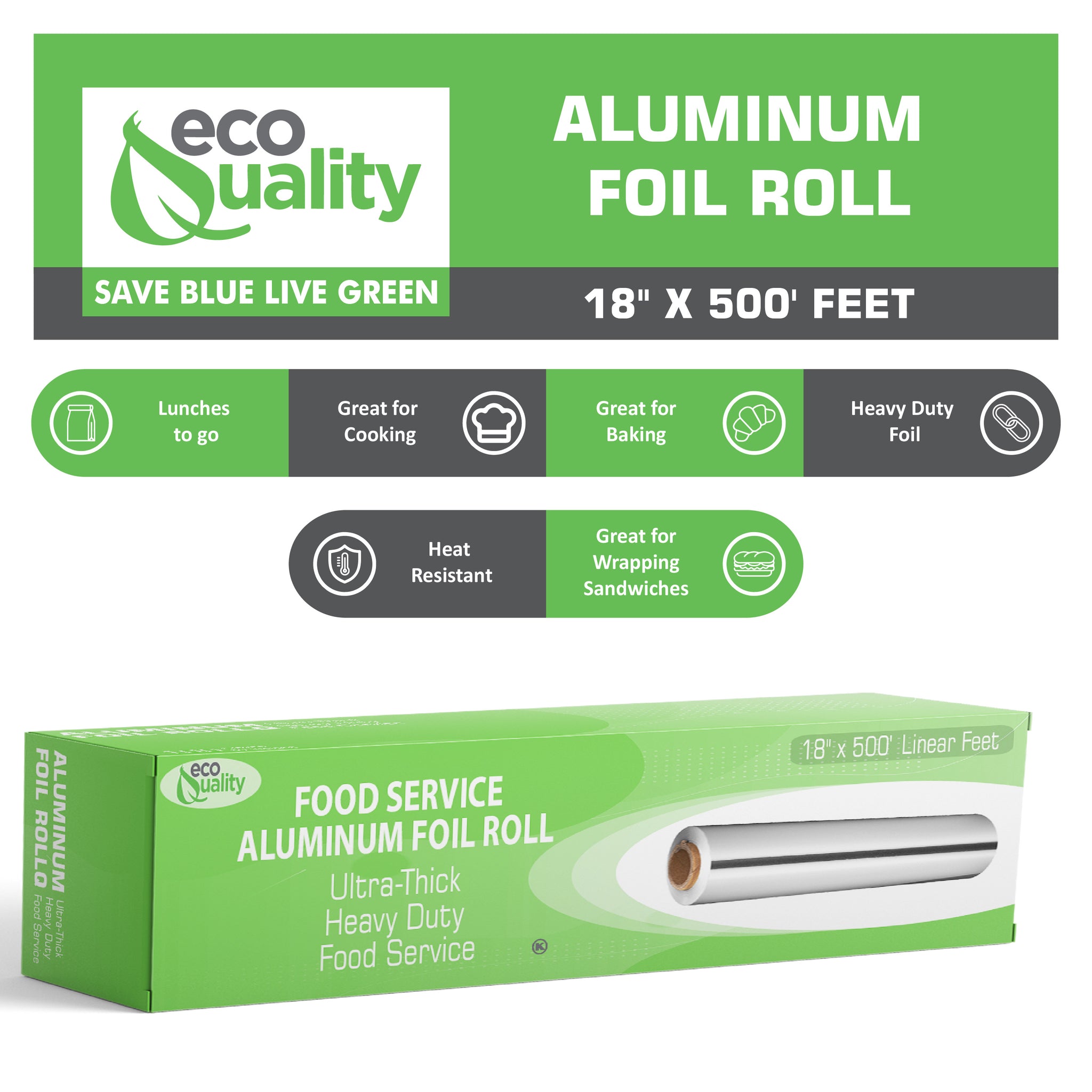 EcoQuality Heavy Duty Food Service Aluminum Foil Roll (18