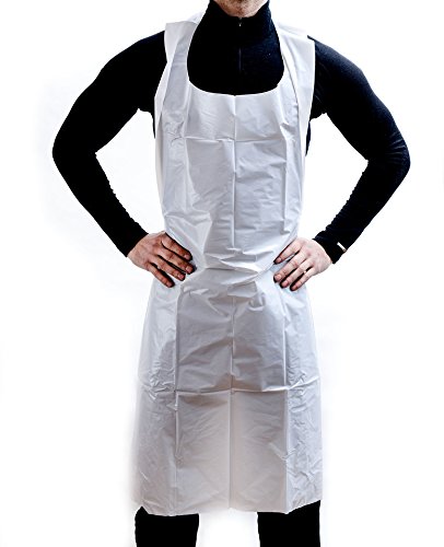 EcoQuality Disposable/Reusable White Plastic Aprons 28