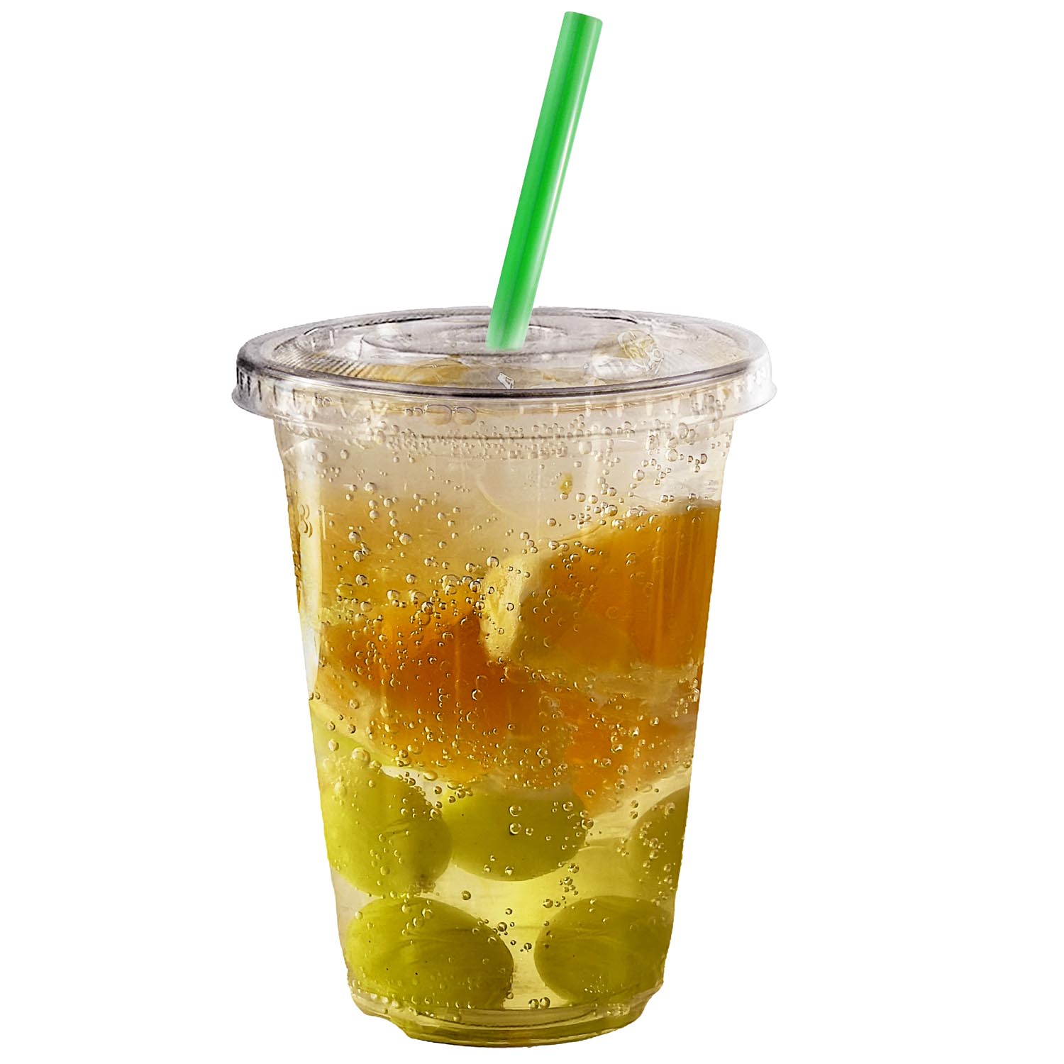 20oz Disposable Pet Clear Plastic Smoothie Cups with Clear Flat Lids and Color Straws