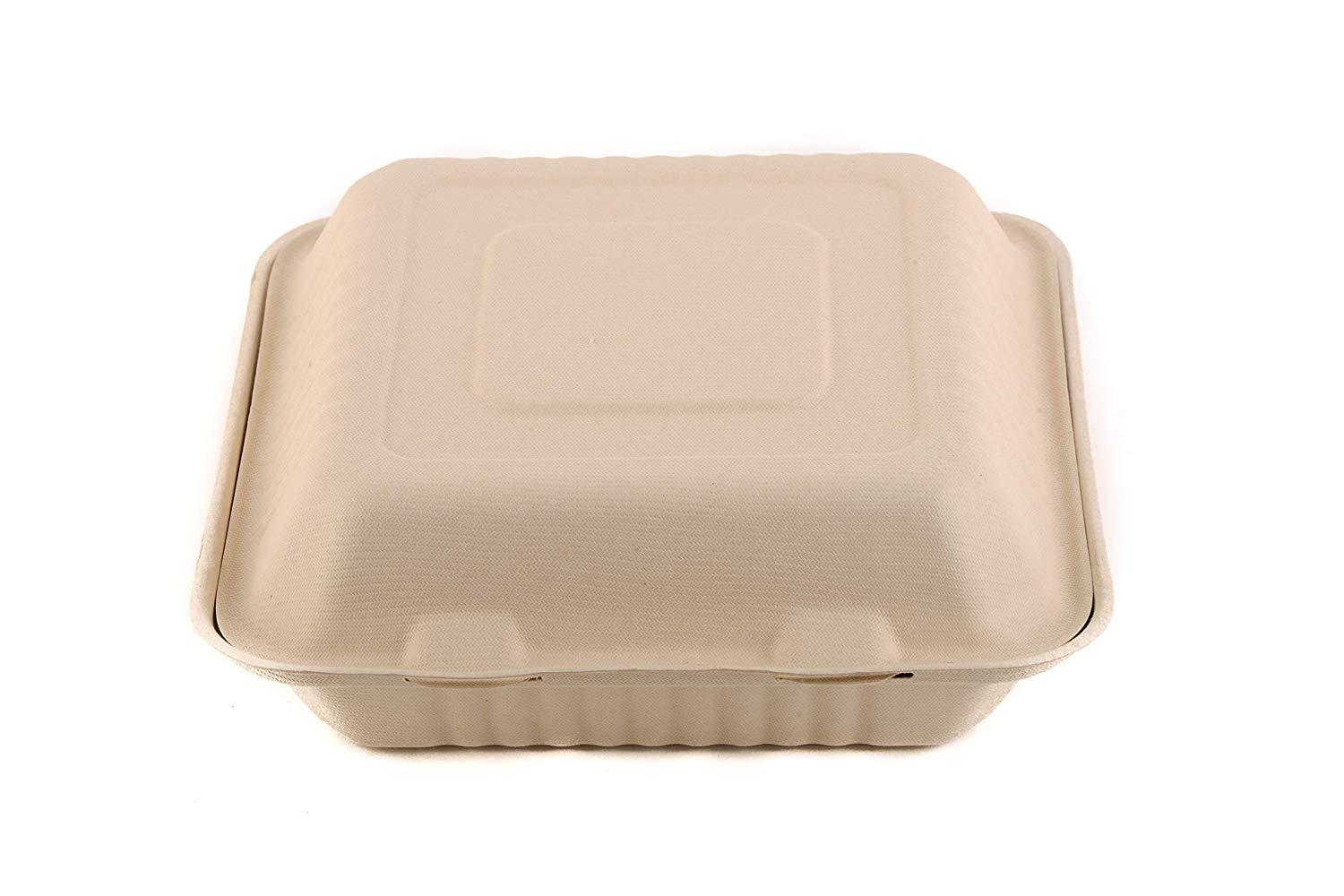 8x8 Eco-Friendly 3 Compartment  Hinged Clamshell Heavy-Duty Disposable Containers