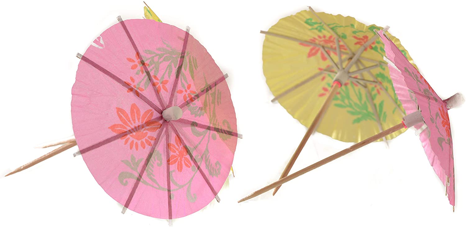 Multi Color Cocktail Umbrella Picks - Elegant Drink Umbrellas, Parasol Cocktail Picks, Toothpicks, Bar Supplies, Party Supplies, Cupcake Toppers by EcoQuality (4 Inches)