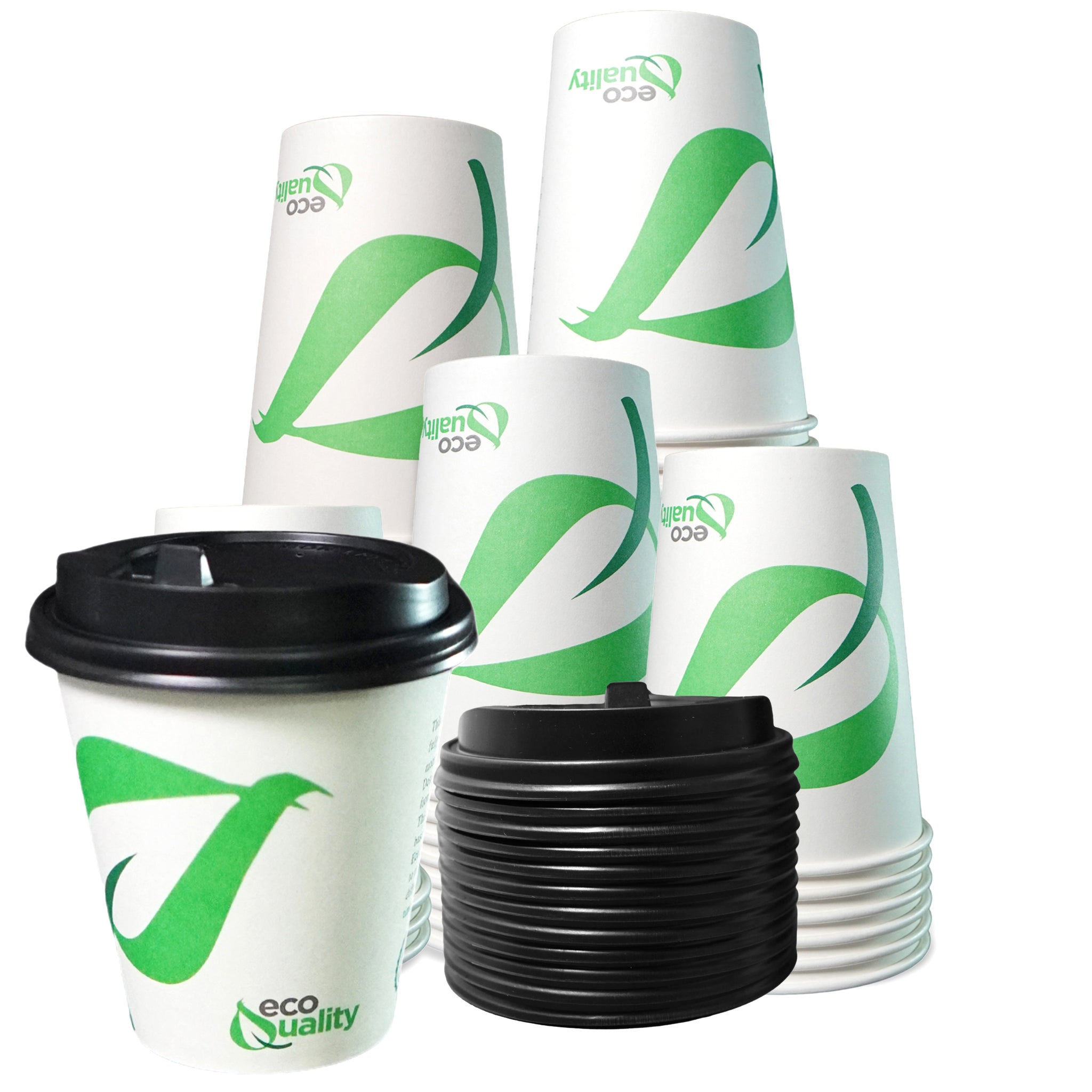 10oz Disposable Compostable Biodegradable White Paper Coffee Cups with Black Dome