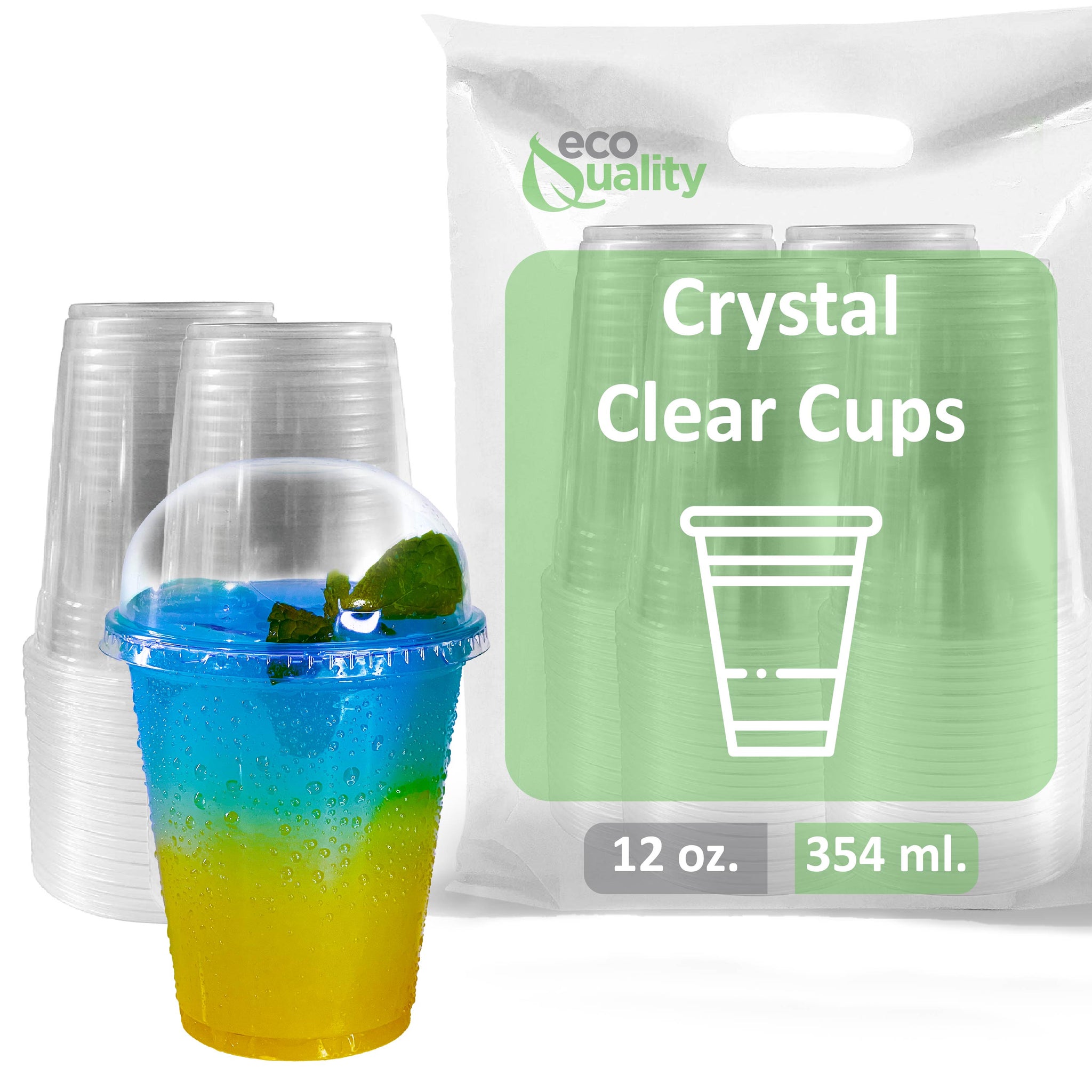 12oz Disposable Pet Clear Plastic Smoothie Cups with Clear Dome Lids