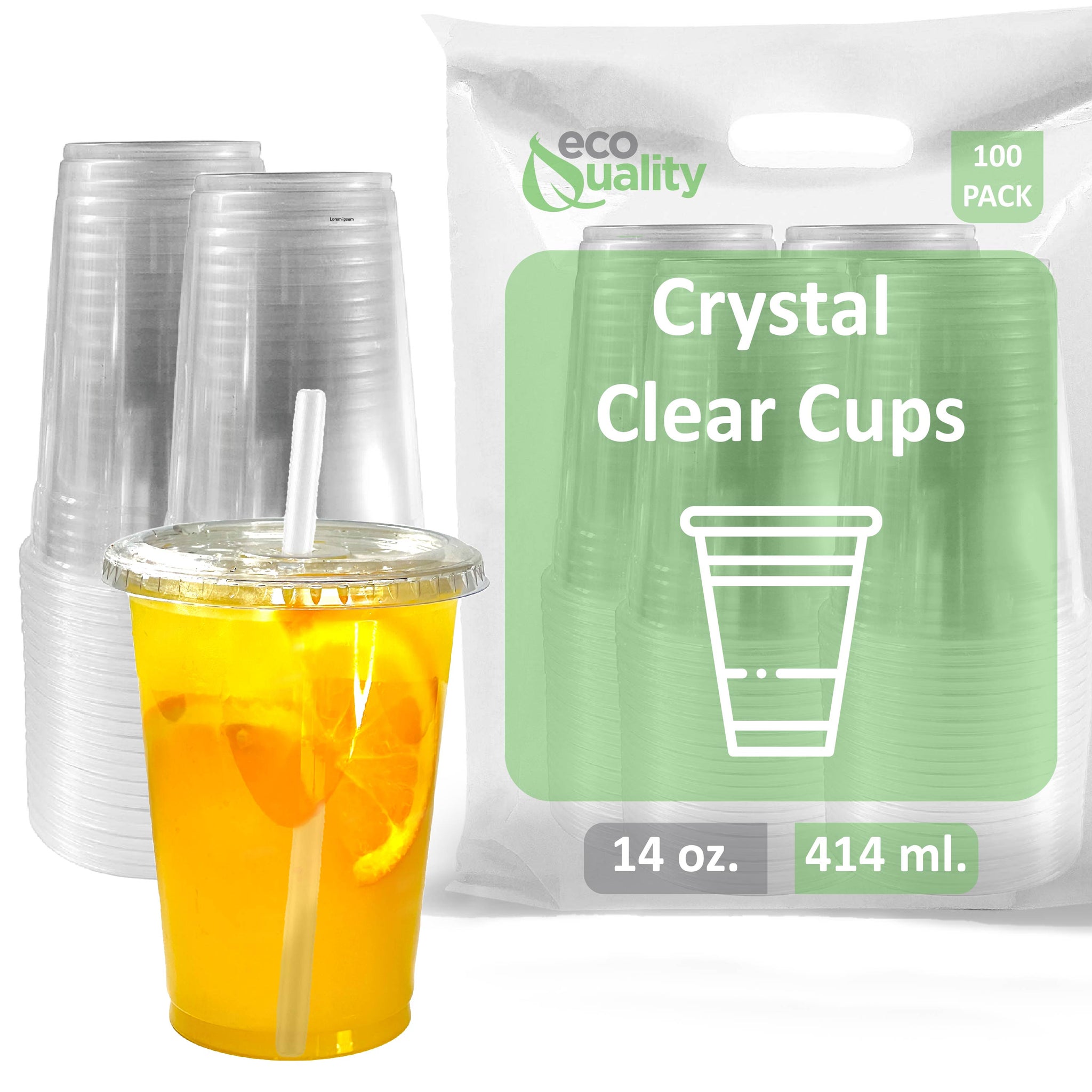 14oz Disposable Pet Clear Plastic Smoothie Cups Clear Flat Lids with White Straws