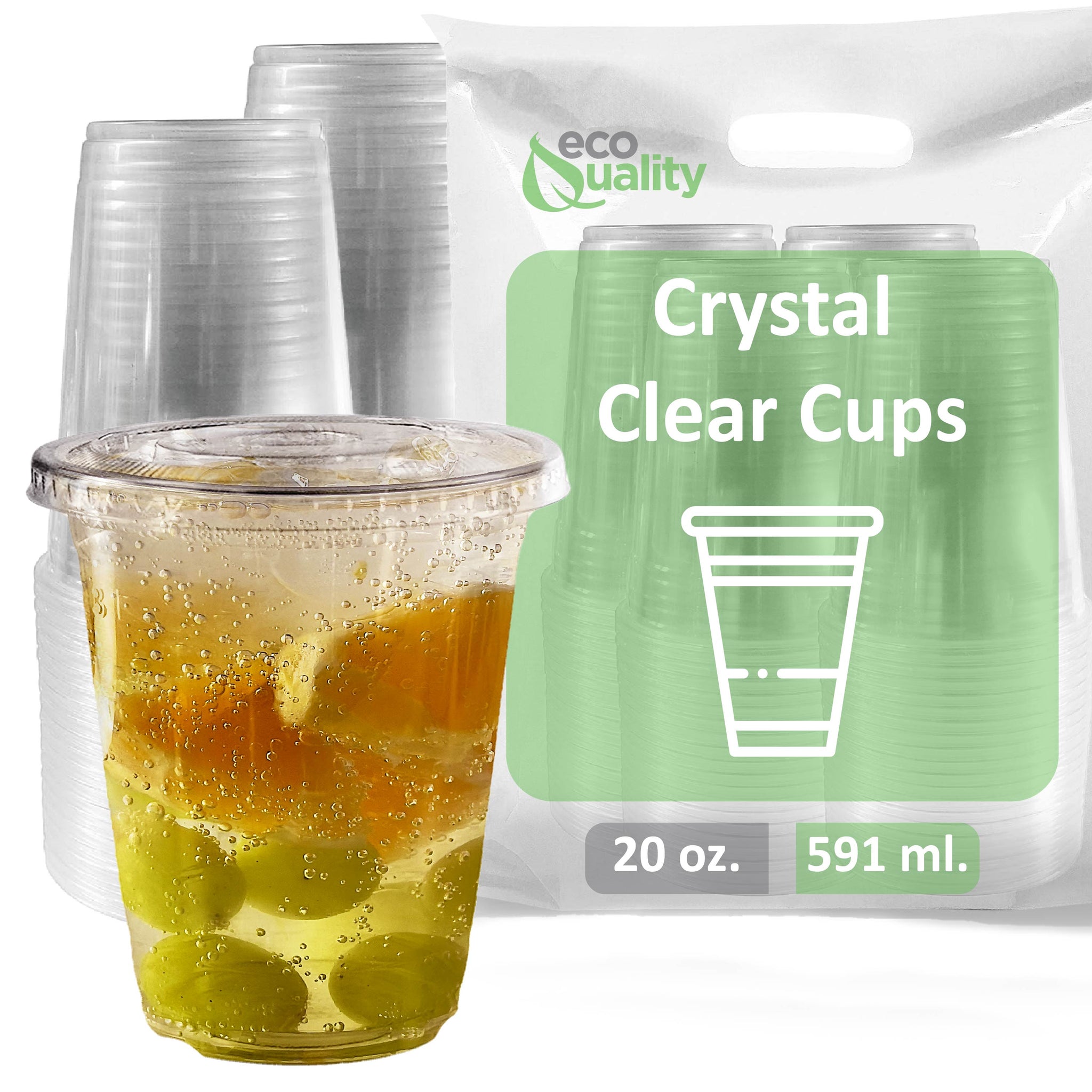 20oz Disposable Pet Clear Plastic Smoothie Cups with Clear Flat Lids