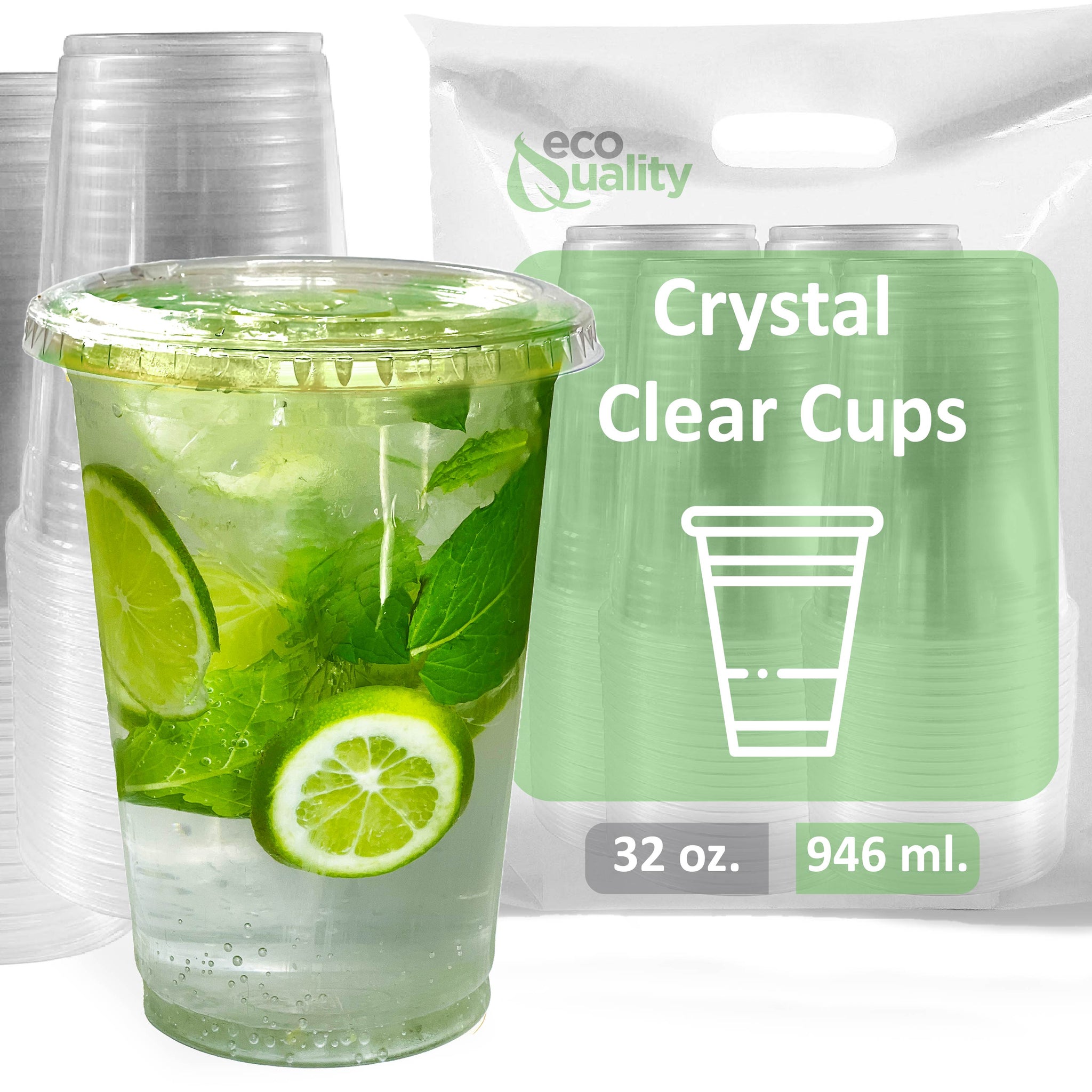 32oz Disposable Pet Clear Plastic Smoothie Cups with Clear Flat Lids