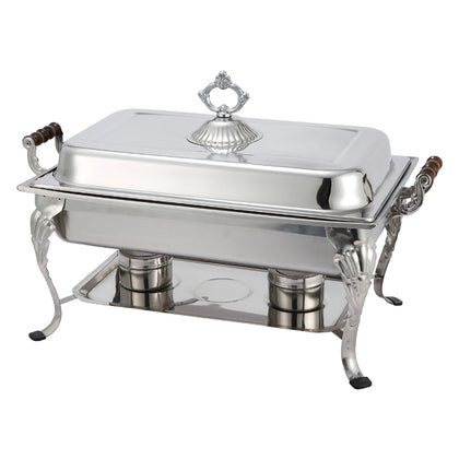 the rectangular crown chafing dish is the perfect addition to any formal get together It can hold up to eight quarts of food and is made of stainless steel durable and easy to clean chafing dish deluxe set for catering large gatherings dining easy refills transportation dent rust resistant safe for food keeps food warm for longer