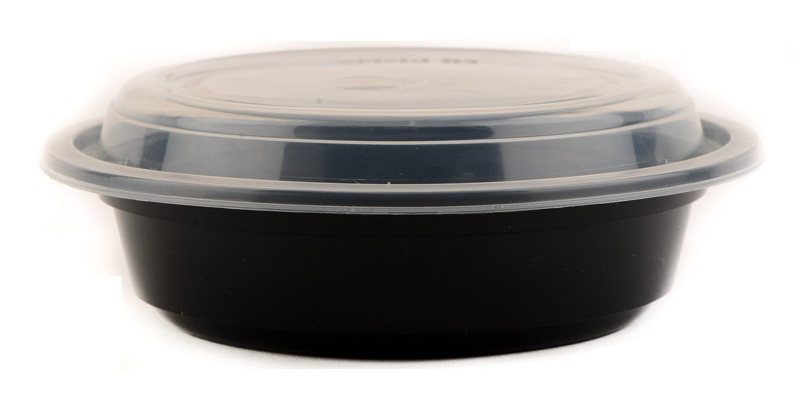 32oz Black Disposable Plastic Round Microwavable Food Container With Lids