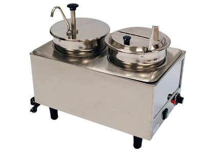 Dual Well Countertop Food Topping Warmer Two 7 Qt. Wells Two Pumps