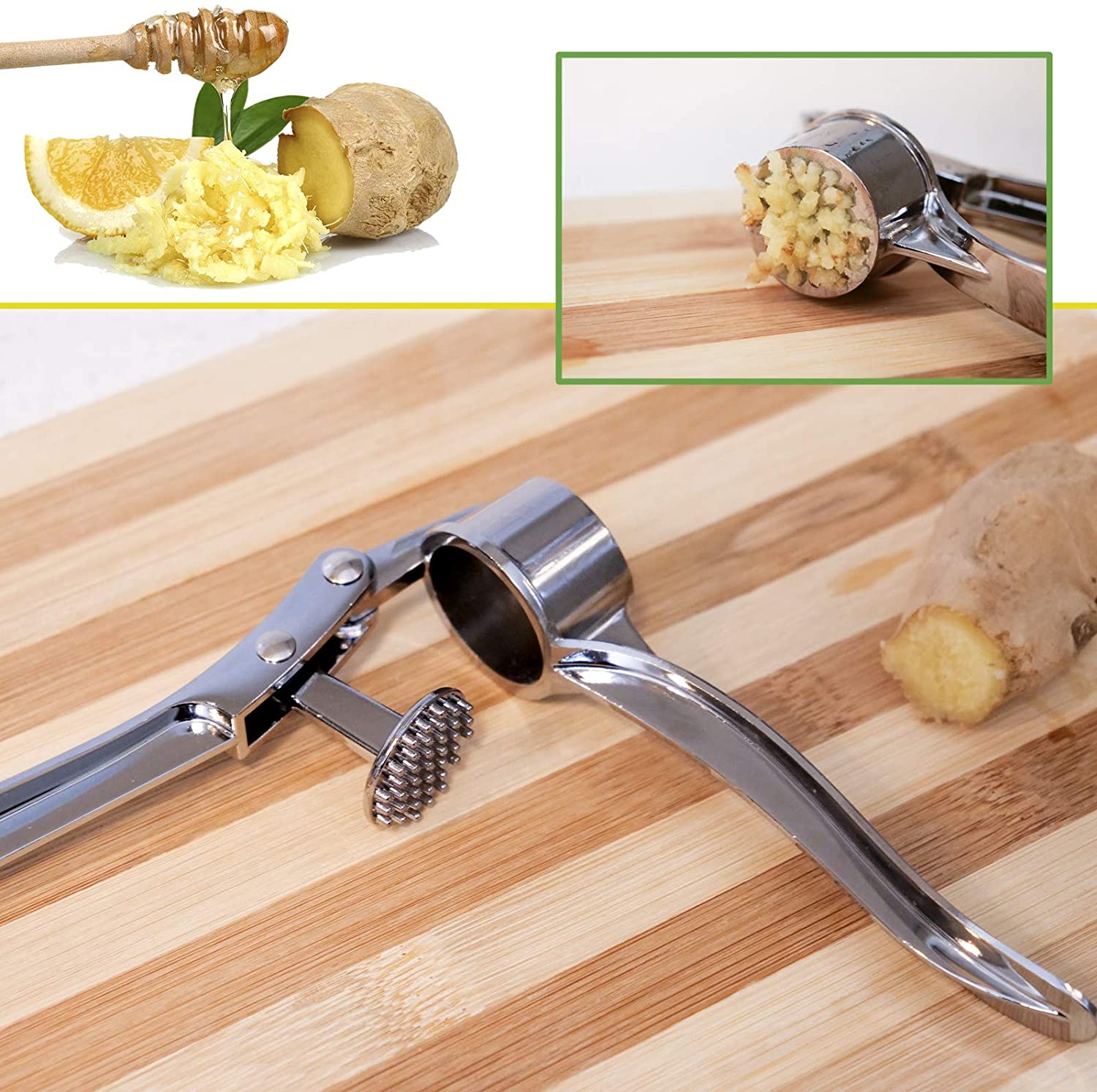 Stainless Steel Garlic Press - Professional Kitchen Garlic Crusher