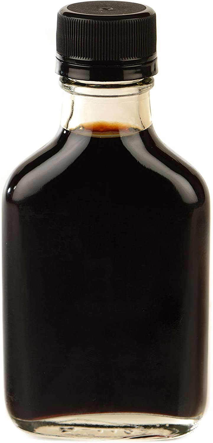 Glass Flask Bottles with Black Temper Evident Lids 100 ML - Glass Flasks for Oil, Liquor, Sauces and To Go Travel Flask