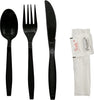Disposable Wrapped Black Heavy Duty Cutlery Kit 5 in 1 - Fork/Spoon/Knife/Napkin/Salt & Pepper - Disposable Cutlery Kit, Perfect for Lunch, Meal Prep, On the Go, To go, Catering and Restaurants