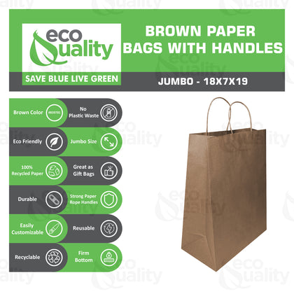 18x7x19 Jumbo Kraft Paper Gift Bags with Twine Handles Brown Shopping Bags, Retail, Reusable, Party, Grocery Bags, Eco Friendly, Recyclable