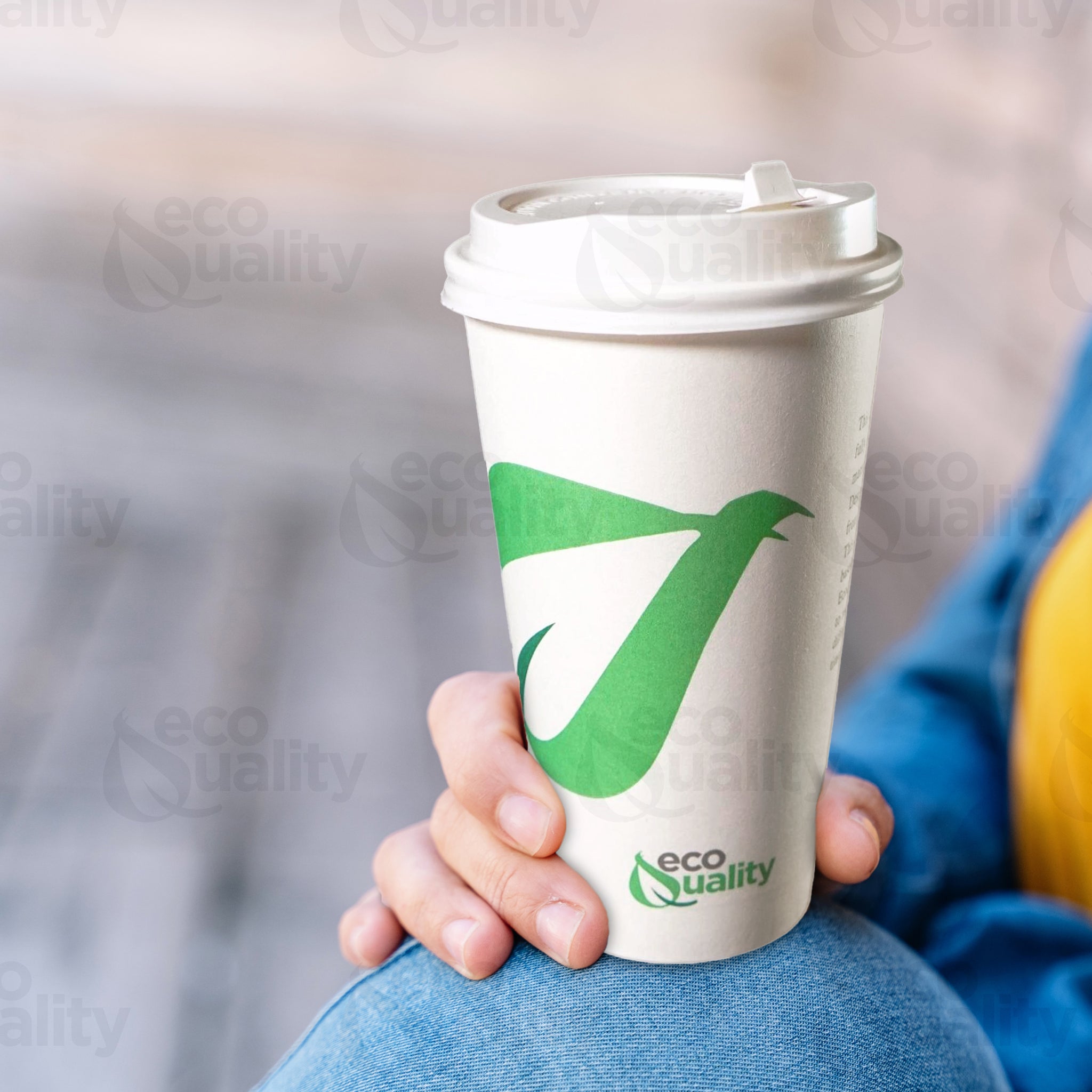 10oz Disposable Compostable Biodegradable White Paper Coffee Cups with White Dome Lids
