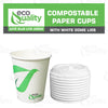 12oz Disposable Compostable Biodegradable White Paper Coffee Cups with White Dome Lids
