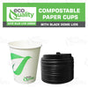 12oz Disposable Compostable Biodegradable White Paper Coffee Cups with Black Dome Lids