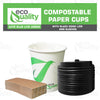 10oz Disposable Compostable Biodegradable White Paper Coffee Cups with Black Dome Lids and Sleeves