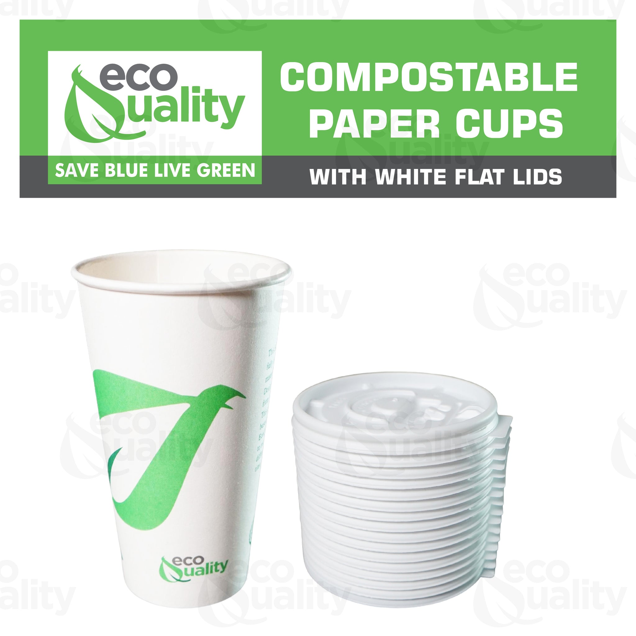 16oz Disposable Compostable Biodegradable White Paper Coffee Cups with Flat Lids