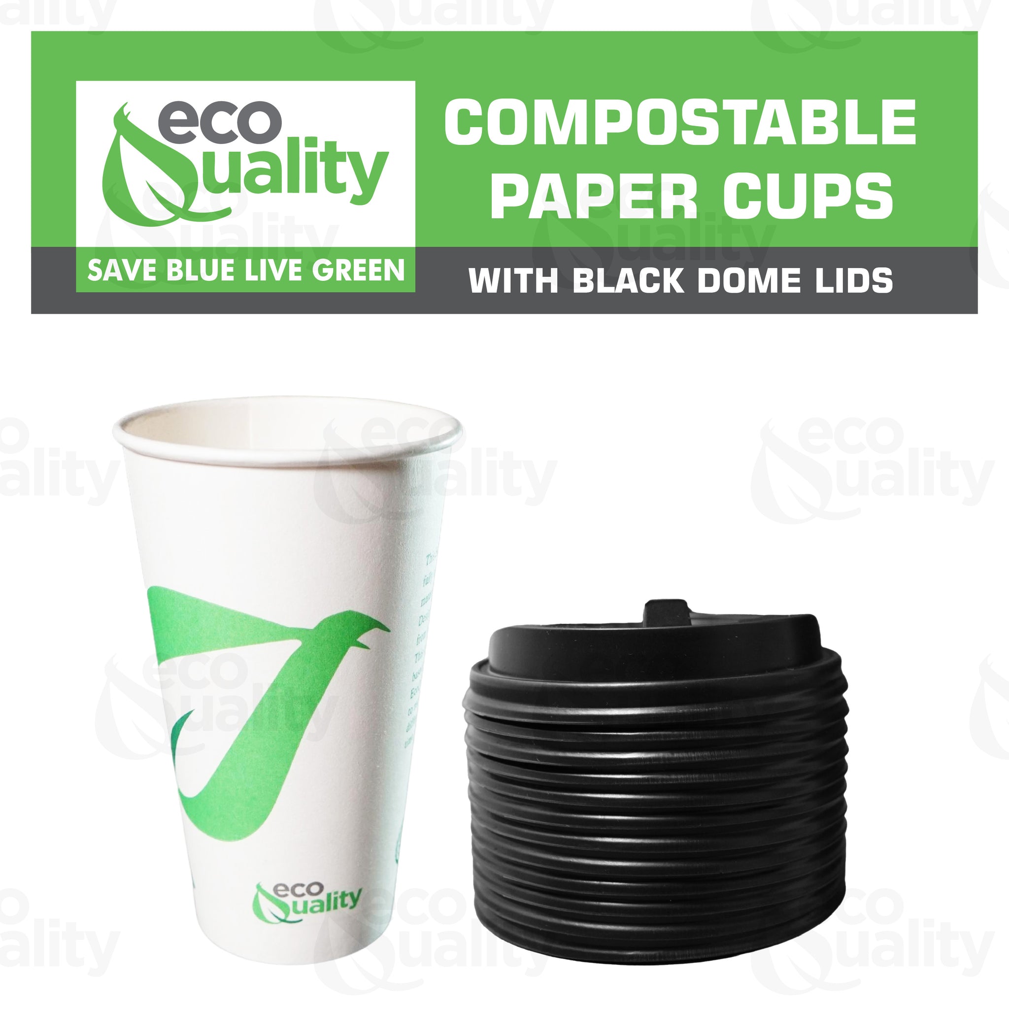 16oz Disposable Compostable Biodegradable White Paper Coffee Cups with Black Dome Lids