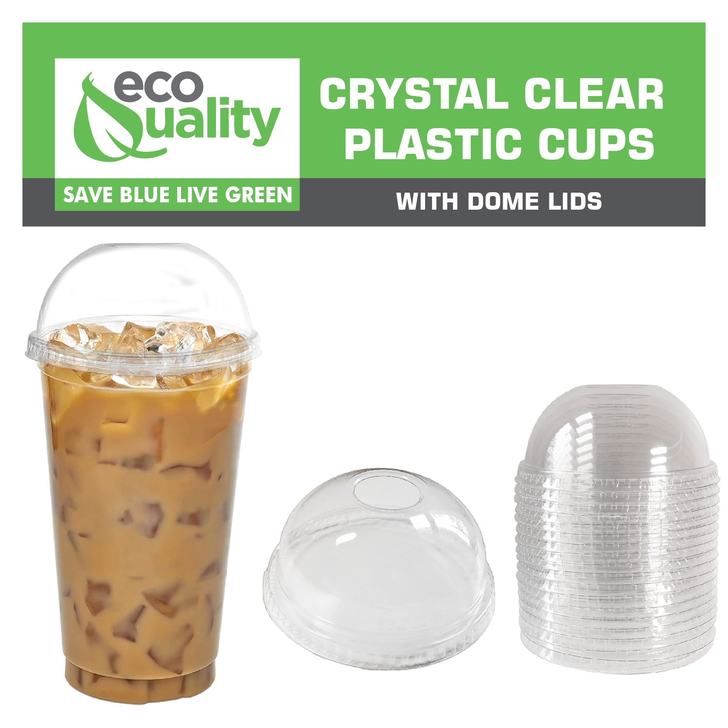 10oz Disposable Pet Clear Plastic Smoothie Cups with Clear Dome Lids