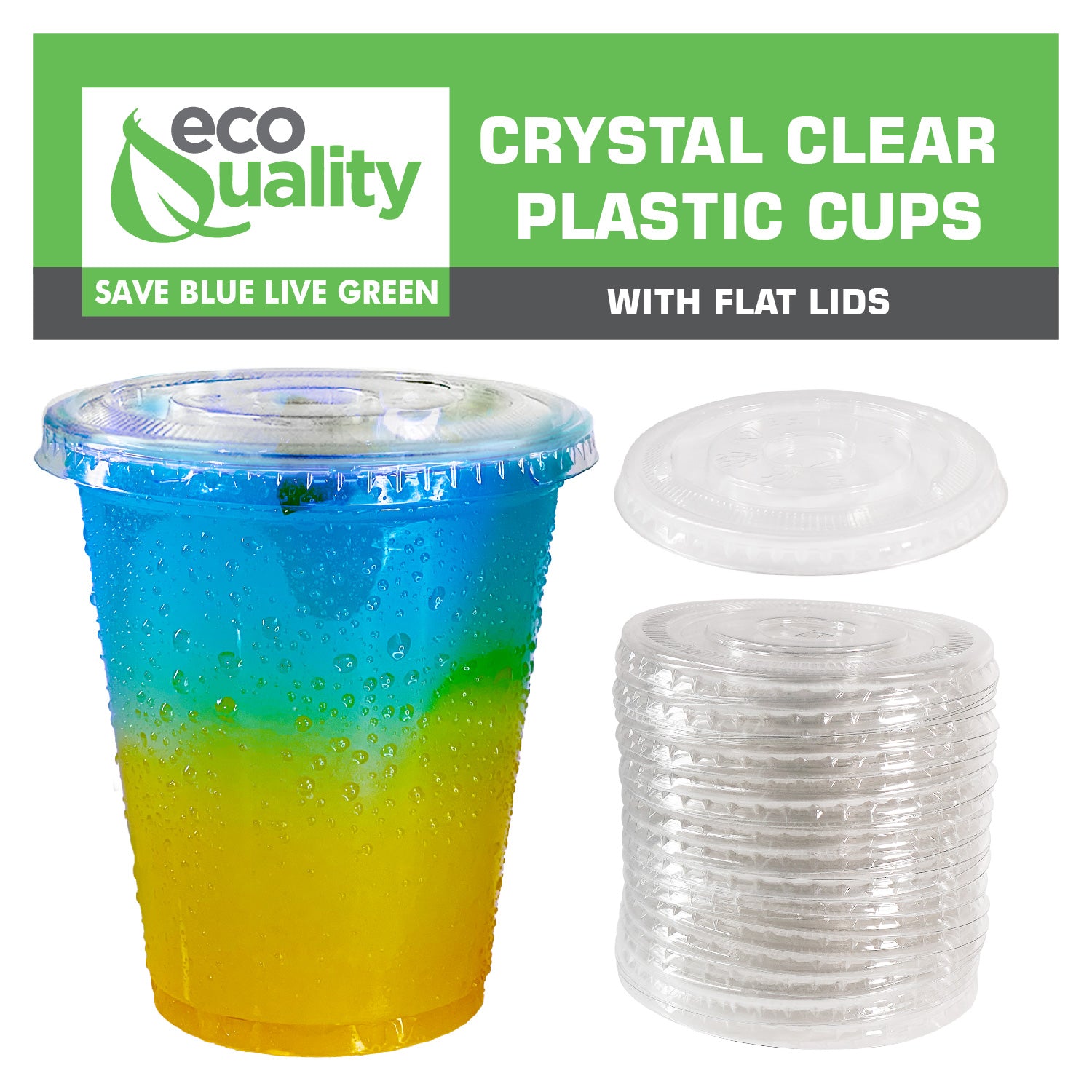 12oz Disposable Pet Clear Plastic Smoothie Cups with Clear Flat Lids