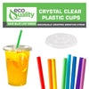 14oz Disposable Pet Clear Plastic Smoothie Cups Clear Flat Lids with Color Straws
