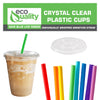 24oz Disposable Party Clear Plastic Smoothie Cups with Clear Flat Lids and Color Straws