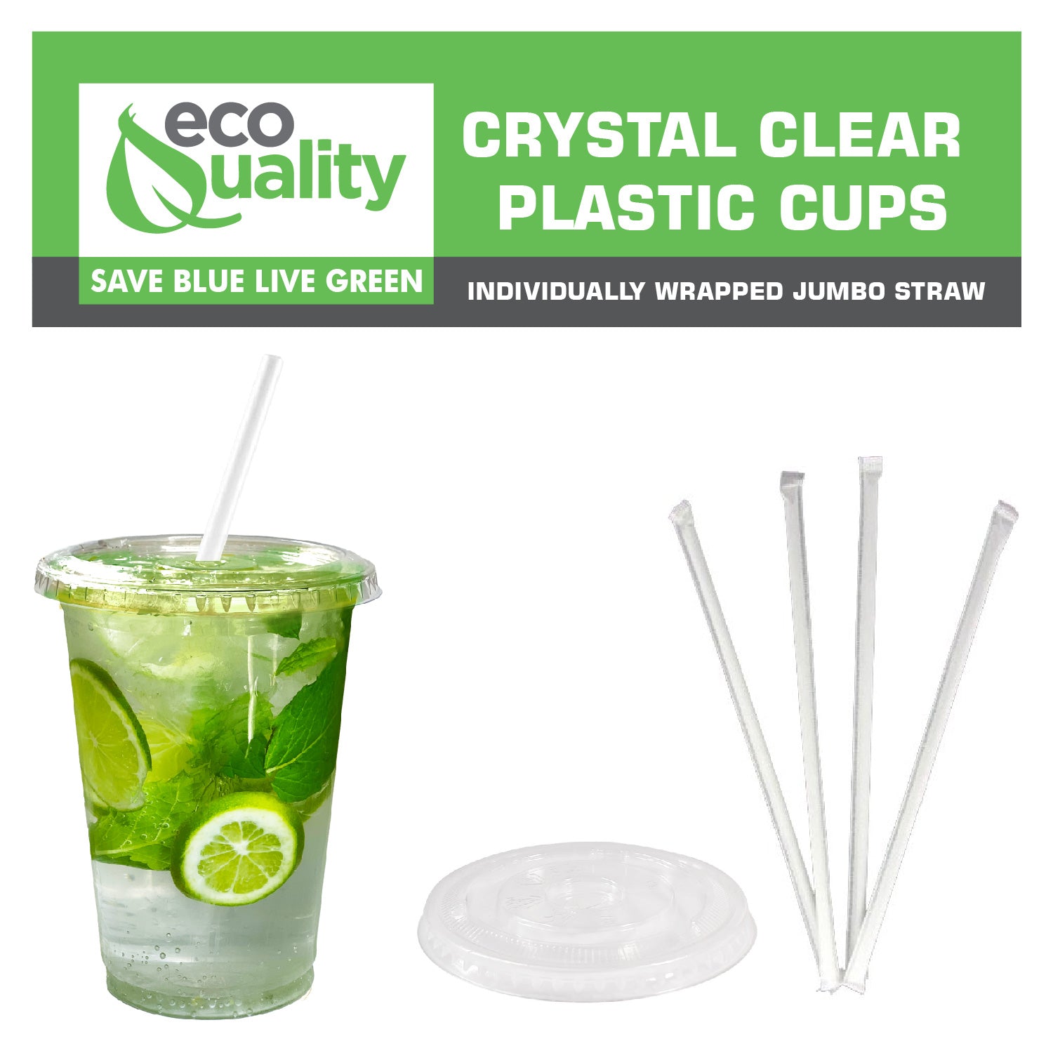 32oz Disposable Pet Clear Plastic Smoothie Cups with Clear Flat Lids with White Straws