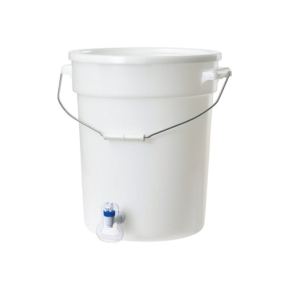Winco PBDW-22 see through white plastic bucket beverage dispenser with a spigot for serving cold drinks at parties and events detachable lid and bucket handle for easy transport