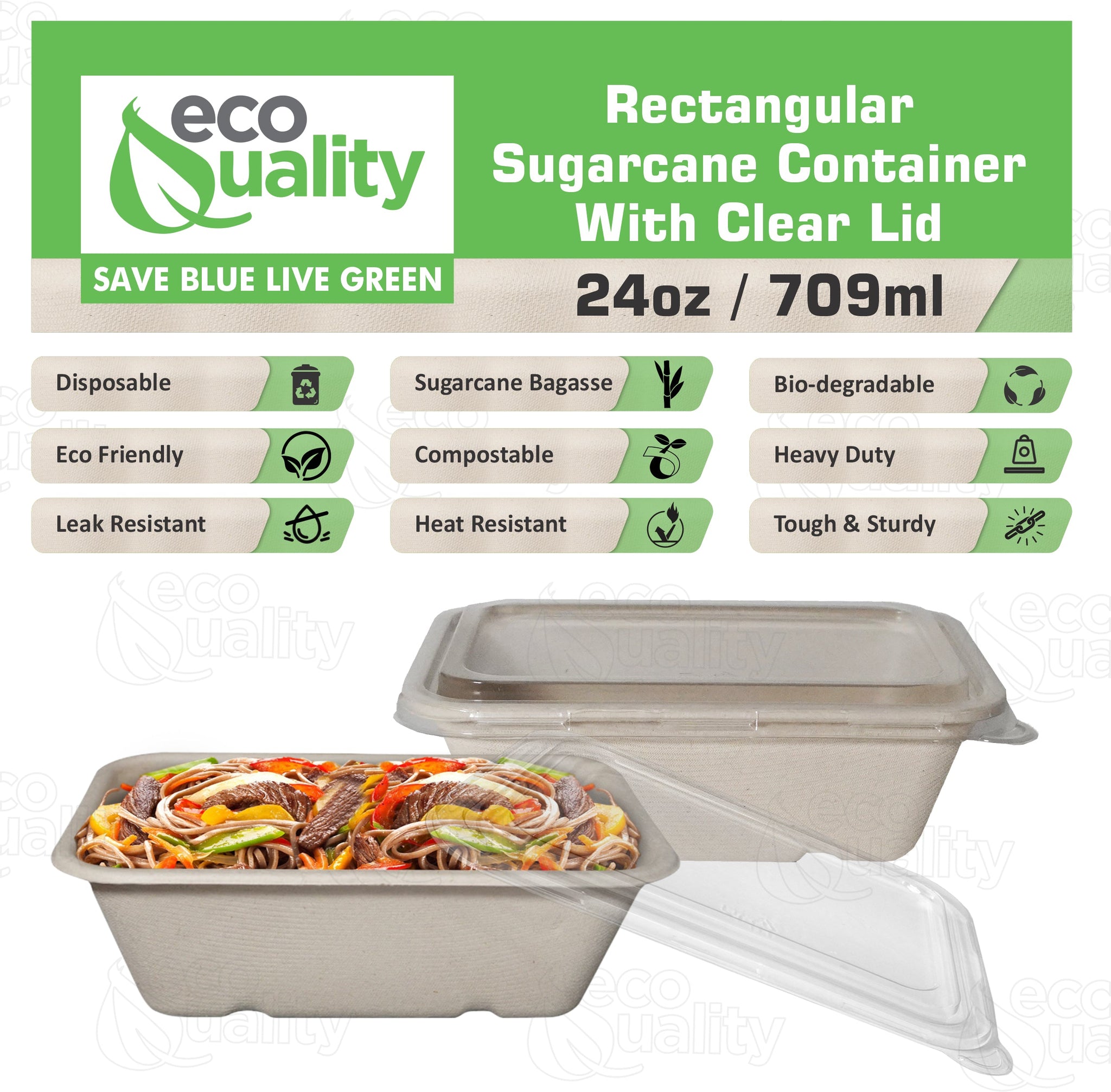 Sugarcane Fiber Bowl with Plastic Lid Compostable Disposable Oblong Food Prep Storage