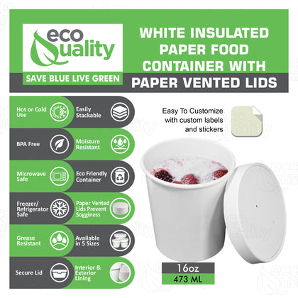16oz Disposable White Paper Soup Containers Ice-Cream Paper Cup With Vented Lids