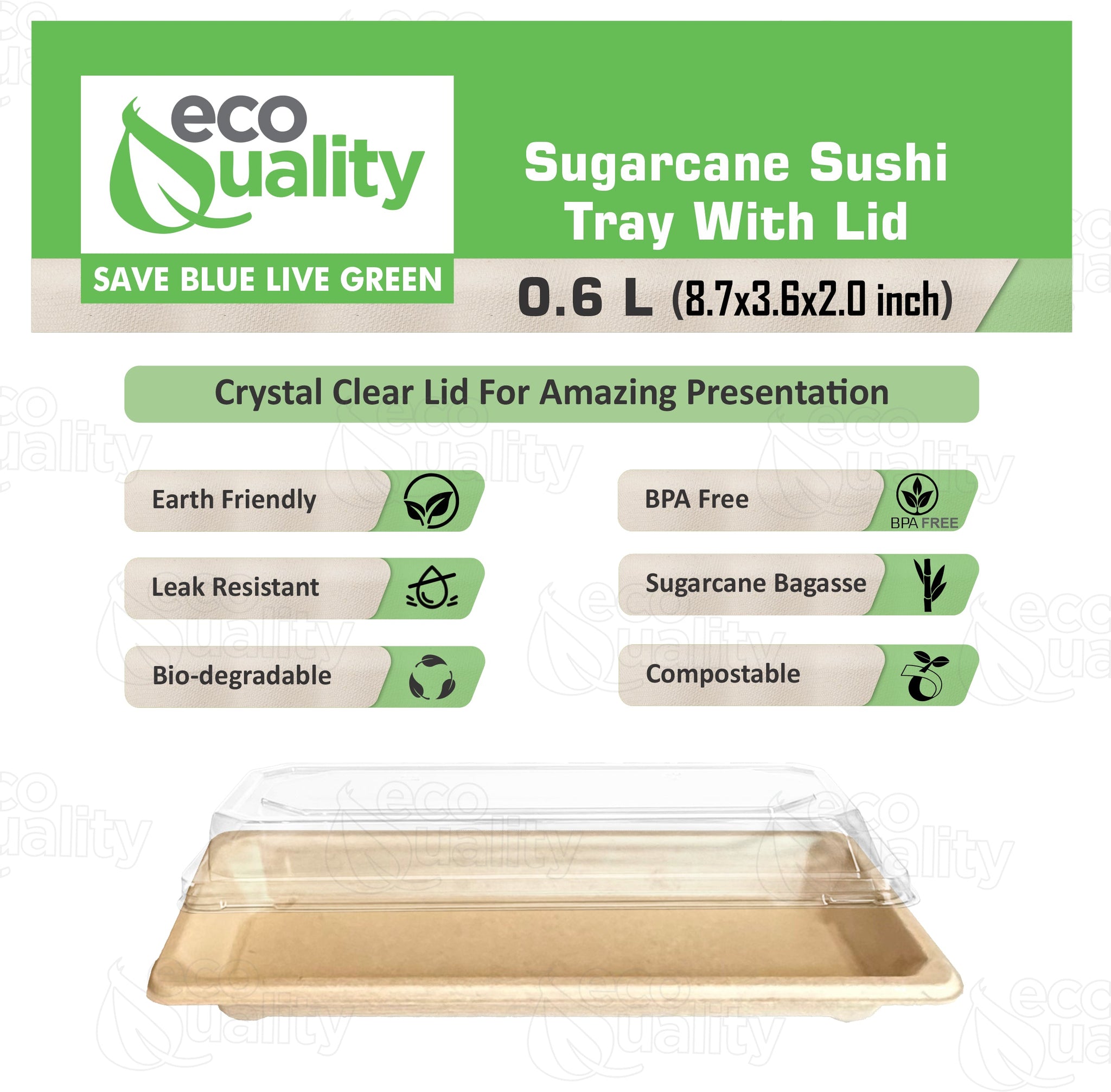 Compostable Container Natural Sugarcane Sushi Trays with lids