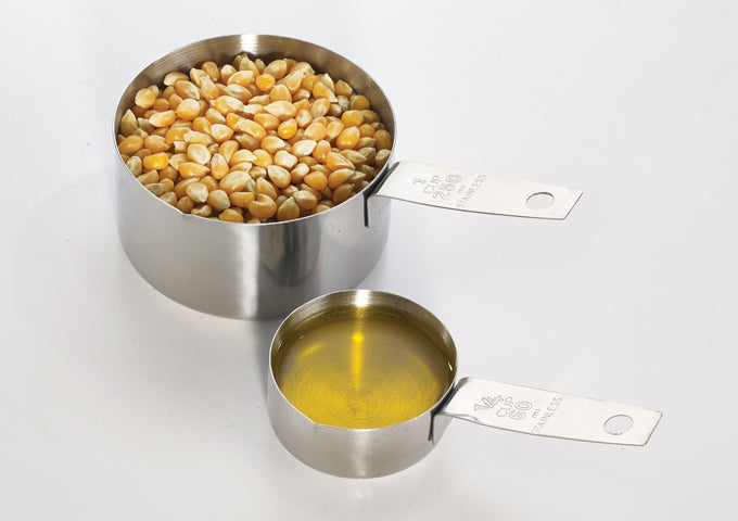 Popcorn and Oil Measuring Cups Kit (Stainless Steel Four Long-Handled Cups)