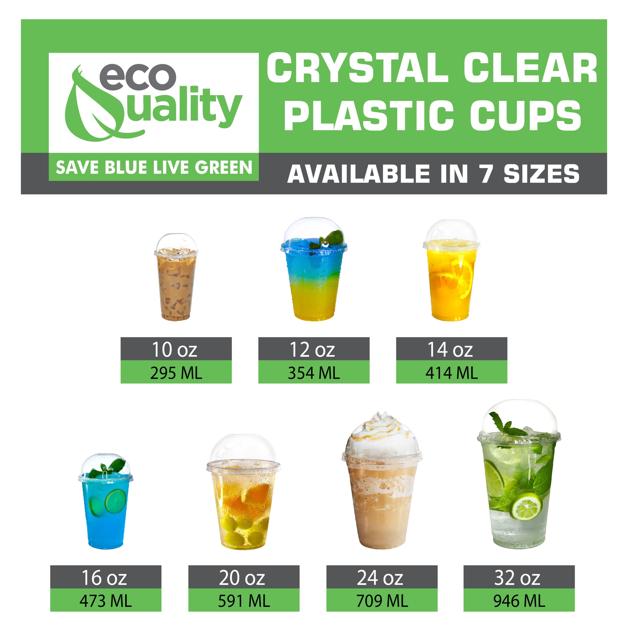14oz Disposable Pet Clear Plastic Smoothie Cups with Clear Dome Lids