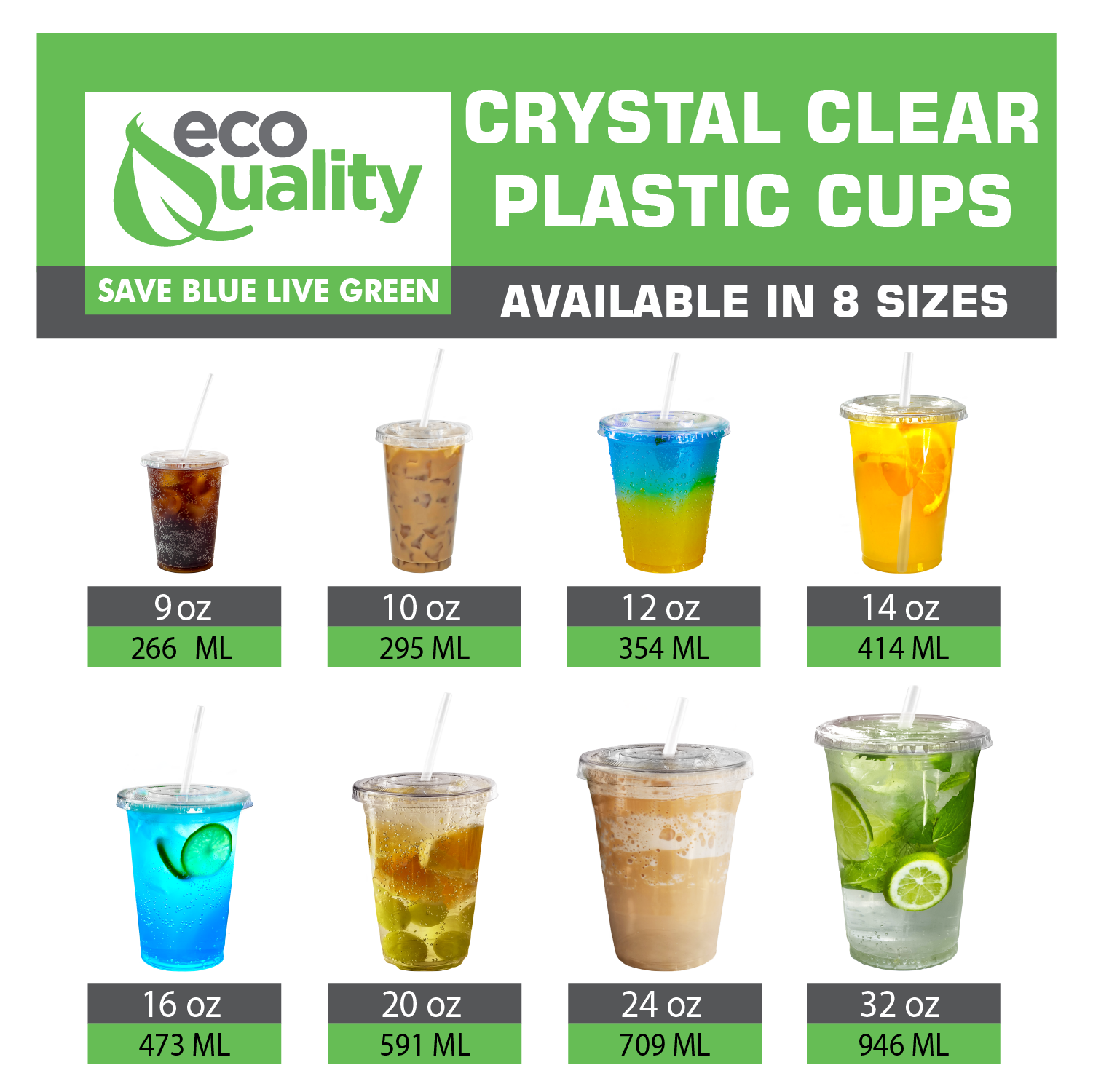 Disposable Pet Clear Plastic Smoothie Cups with Clear Flat Lids and White Straws
