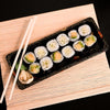 TZ-001 Disposable Black Sakura Design Take Out Sushi Trays with Clear Lids 8 3/4