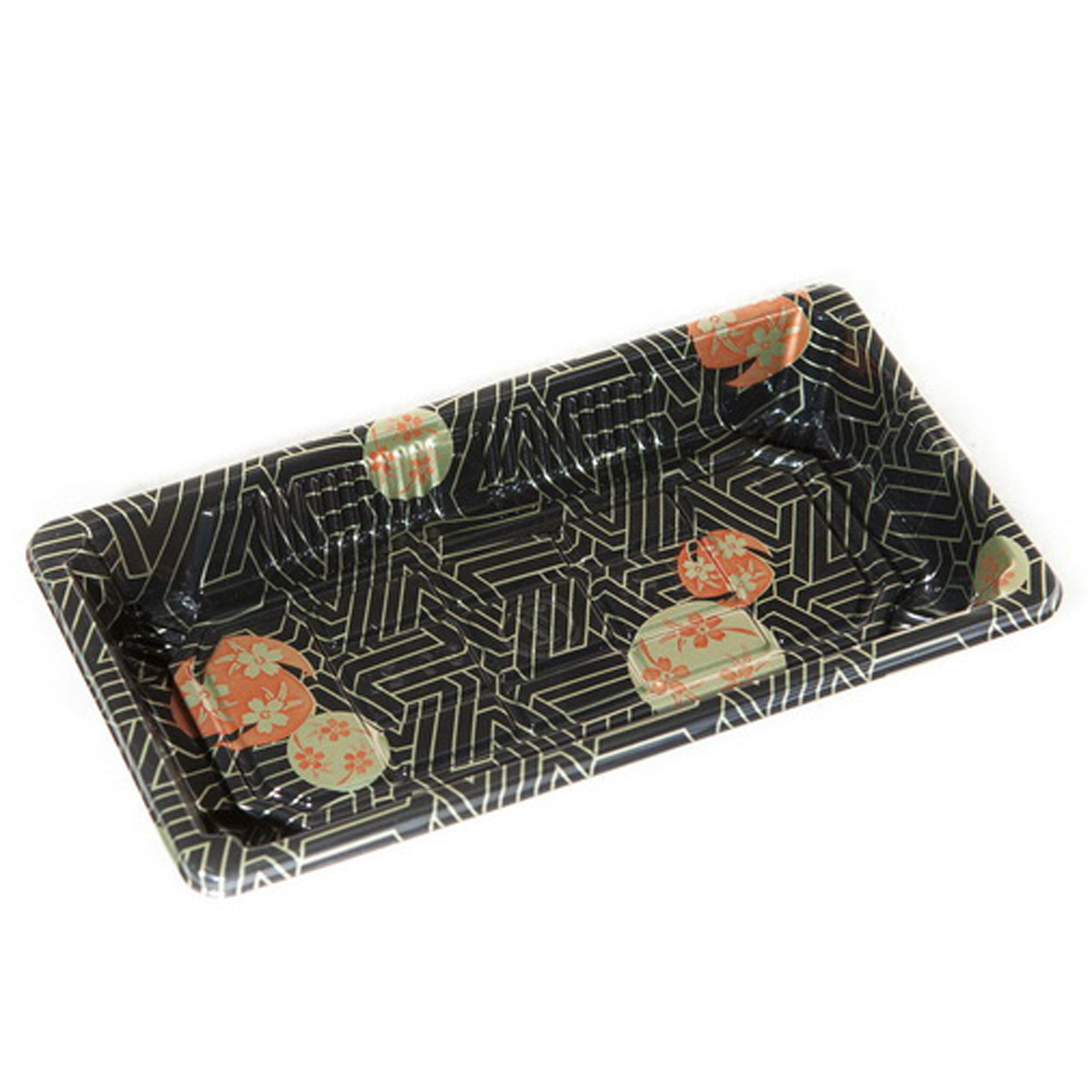 TZ-0.6 Disposable Black Sakura Design Take Out Sushi Trays 6 3/8