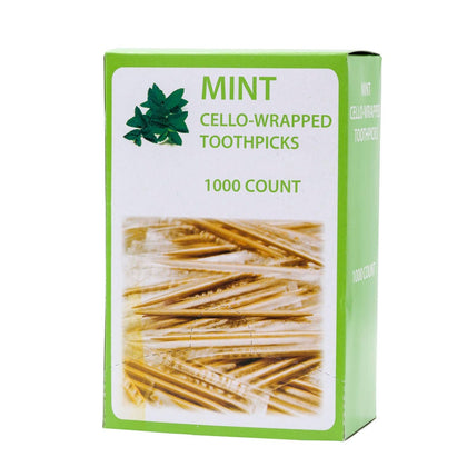 Mint Wooden Toothpicks Individually Wrapped - Easy to use Dispenser - Great for Parties, Catering, Dinner, Lunch, Restaurants, Offices, Fruit Cocktails, Dessert, Barbecue and Teeth Cleaning