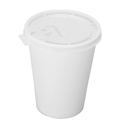 16oz Disposable White Paper Hot Cold Cups with White Flat Lids