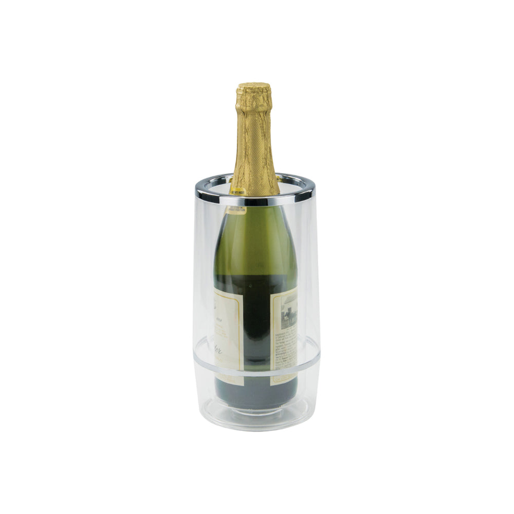 double wall clear acrylic rust and shatter resistant cooler for wine and champagne keep 750ml standard bottles cooled condensation free and safe for longer times