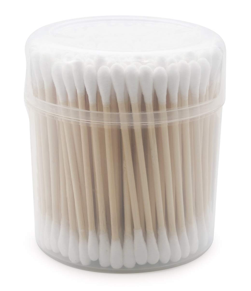 Wooden Cotton Swabs (600 Count) - Biodegradable Cotton Buds, Dual Cotton Tipped Eco Friendly, Made with 100% Wood Great for Makeup, Ears, Cleaning