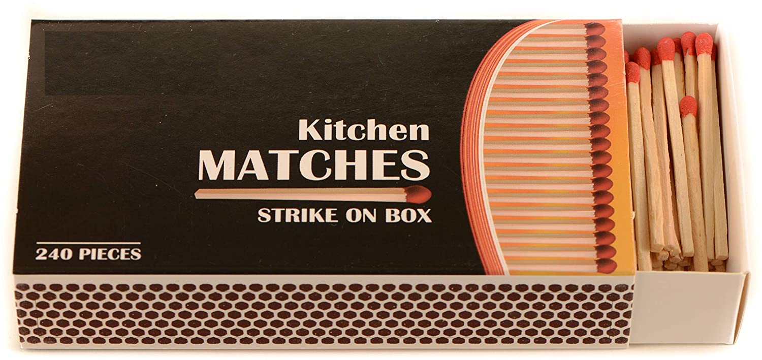 Wooden Strike on Box Matches - 240 Count Per Box - Kitchen Matches, Camping, Candles and Stove - Lot Bulk, Wholesale