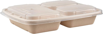 Compostable 36oz 3 Compartment Food Storage Container with Lids Sugarcane